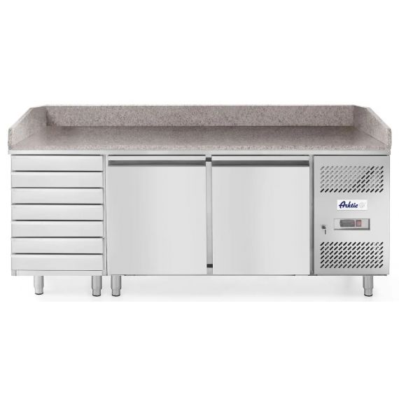 Stół chłodniczy do pizzy 2-drzwiowy z 7 szufladami i blatem granitowym 