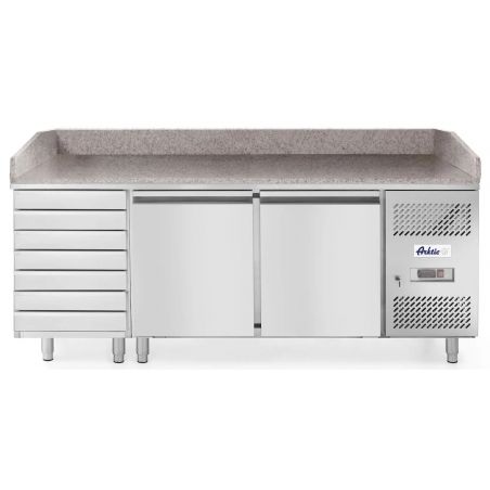 Stół chłodniczy do pizzy 2-drzwiowy z 7 szufladami i blatem granitowym 