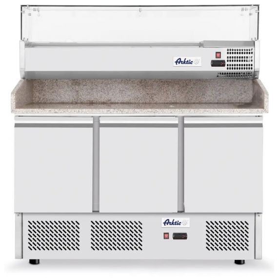 Stół chłodniczy do pizzy 3-drzwiowy z nadstawą i blatem granitowym, Arktic, 254L | 232033 hendi 