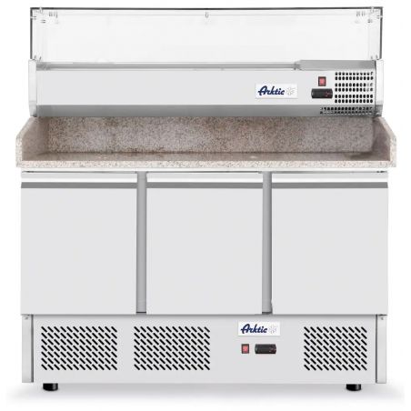 Stół chłodniczy do pizzy 3-drzwiowy z nadstawą i blatem granitowym, Arktic, 254L | 232033 hendi 