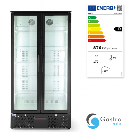Lodówka barowa 2-drzwiowa, Arktic, 384L, czarny, 220-240V/365W, 900x530x(H)1820mm | 233931 hendi 
