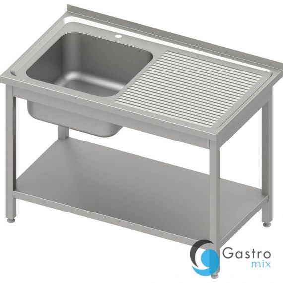 stół stalowy z półką ze zlewem 1-komorowym lewym, spawany, blat tłoczony, 1200x600x850 mm |... 