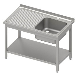 Stół ze zlewem 1-kom.(P),z półką 1000x600x850 mm spawany | Stalgast 614306