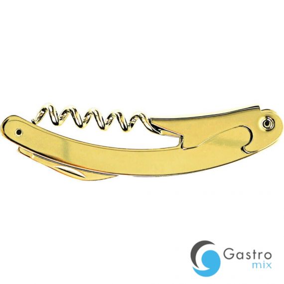 otwieracz, korkociąg kelnerski, złoty, zakrzywiony, 3-funkcyjny | 472997 stalgast 