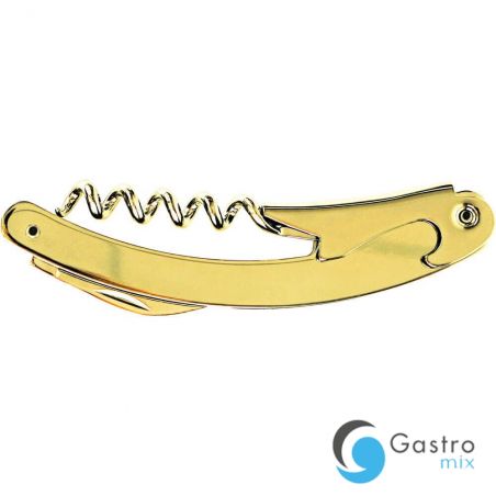 otwieracz, korkociąg kelnerski, złoty, zakrzywiony, 3-funkcyjny | 472997 stalgast 