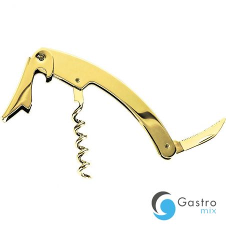 otwieracz, korkociąg kelnerski, złoty, zakrzywiony, 3-funkcyjny | 472997 stalgast 
