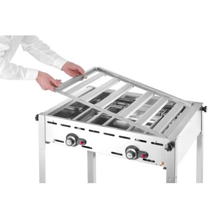 Grill Green Fire 2-palnikowy, Profi Line, Emaliowana patelnia żeliwna i ruszt GN 1/1, 11,6kW,... 