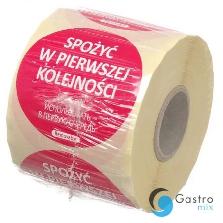 Etykiety Food Safety, wielokrotnego użytku – „SPOŻYĆ W PIERWSZEJ KOLEJNOŚCI", czerwony, 500 szt... 