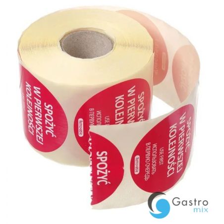 Etykiety Food Safety, wielokrotnego użytku – „SPOŻYĆ W PIERWSZEJ KOLEJNOŚCI", czerwony, 500 szt... 