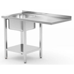 Stół ze zlewem 1200x700x(H)850mm, półką i miejscem na zmywarkę lub lodówkę - skręcany, lewy | 237519 hendi