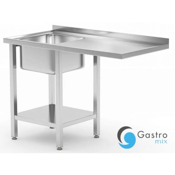 Stół ze zlewem 1200x700x(H)850mm, półką i miejscem na zmywarkę lub lodówkę - skręcany, lewy |... 