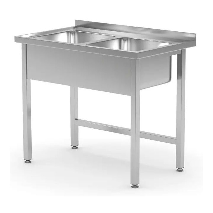 Stół z dwoma zlewami 1000x600x850 mm – spawany, HENDI, Kitchen Line, Lokalizacja komory - pośrodku| 815007 hendi