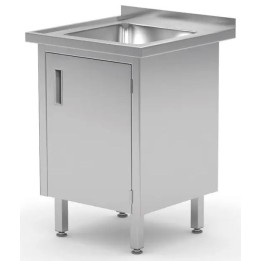 Stół ze zlewem, szafka 500x700x850 mm – spawany, z drzwiami na zawiasach| 813539 hendi
