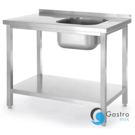 Stół ze zlewem i półką 1000x600x(H)850mm– skręcany, Kitchen Line, zlew po lewej| 817025 HENDI 